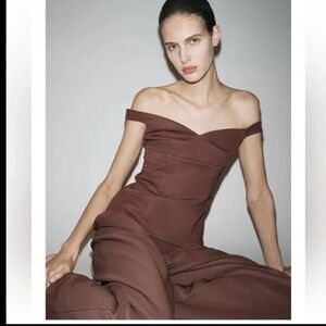 Zara Elegant Off-Shoulder Brown Top